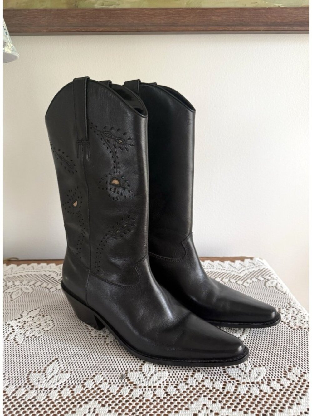 Matisse Leather Cutout Stitched Floral Mid Calf Western Boots Rodeo Cowgirl 8.5
